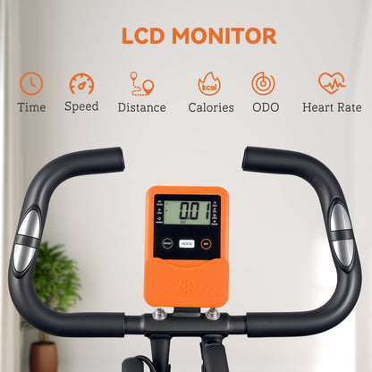 Folding Exercise Bike with Arm Bands and Hand Pulse Sensor, Orange