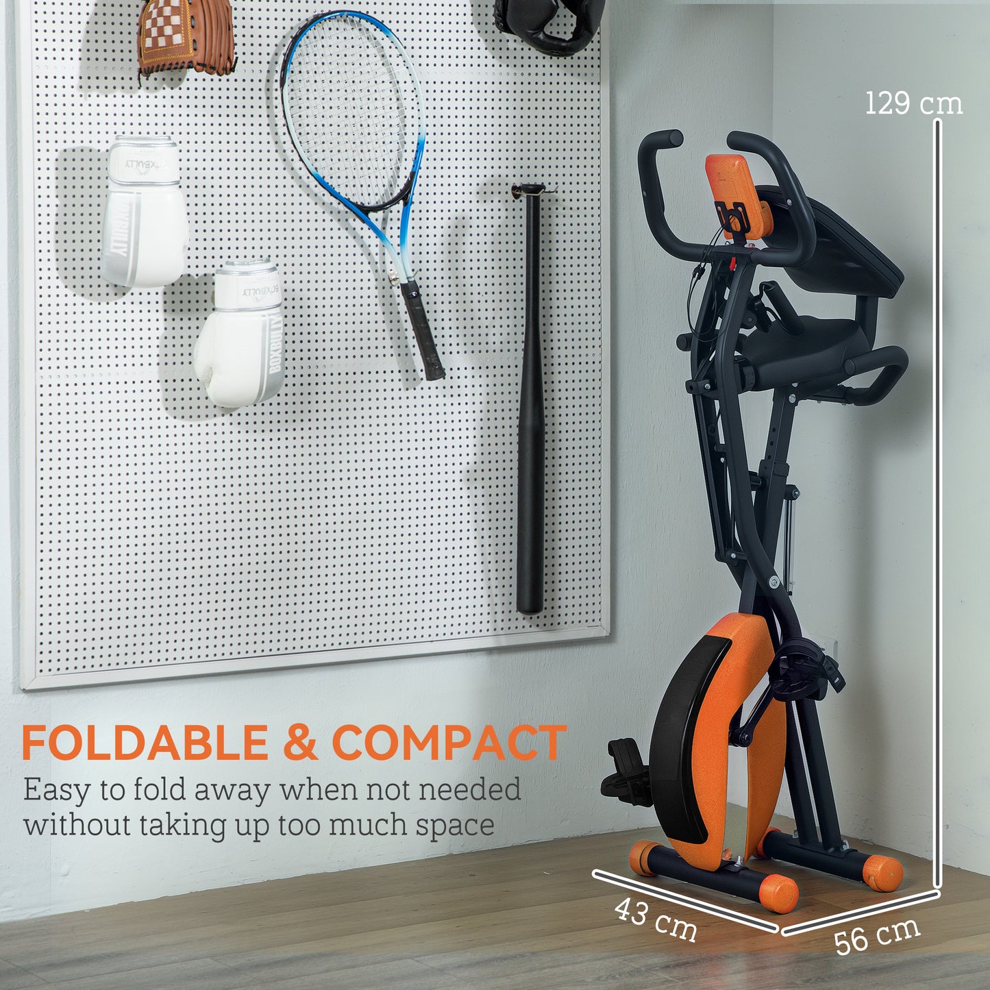 Folding Exercise Bike with Arm Bands and Hand Pulse Sensor, Orange