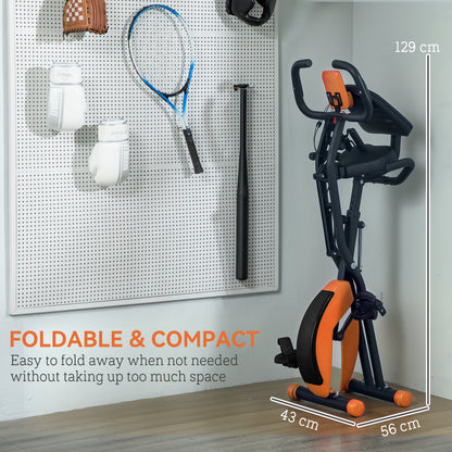 Folding Exercise Bike with Arm Bands and Hand Pulse Sensor, Orange