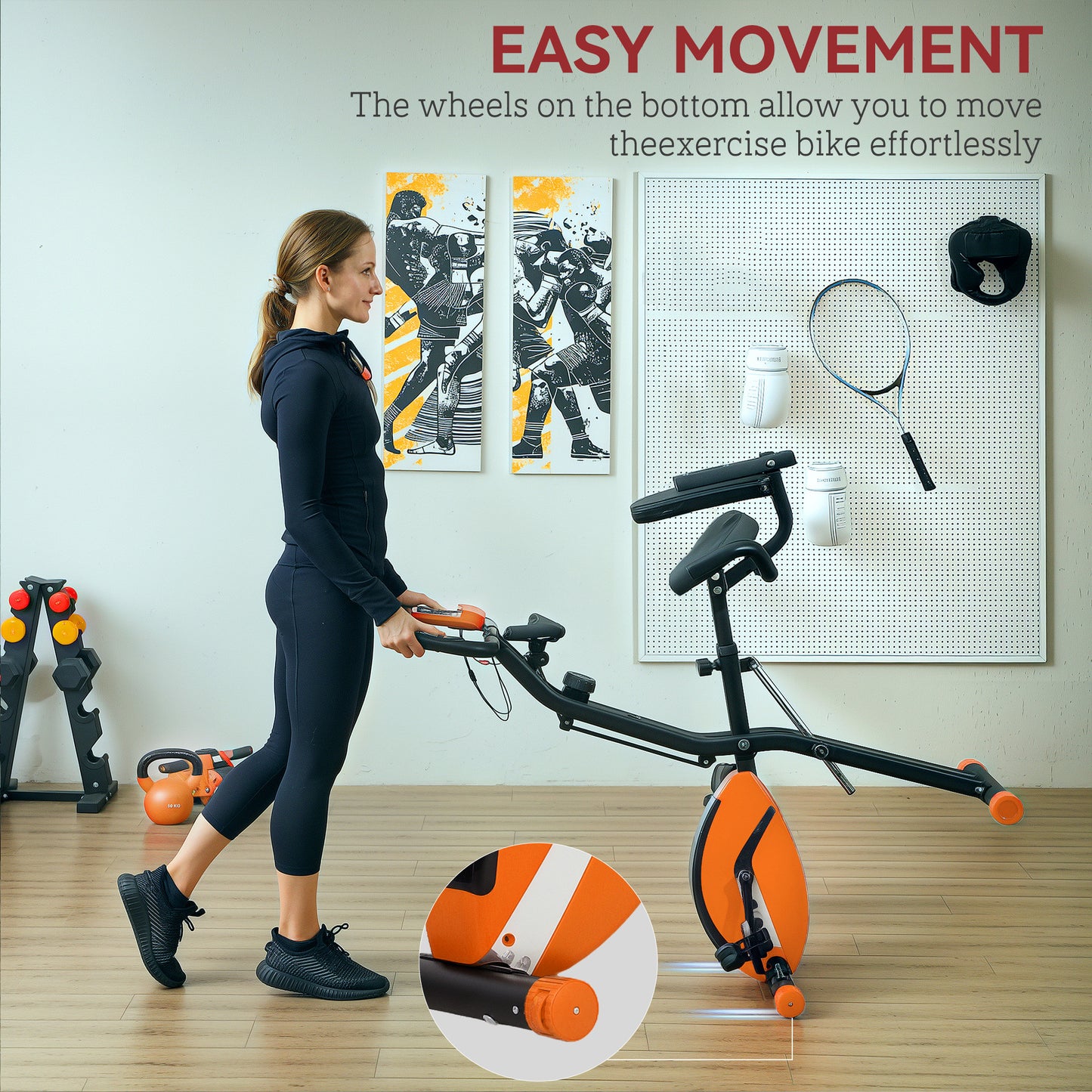 Folding Exercise Bike with Arm Bands and Hand Pulse Sensor, Orange