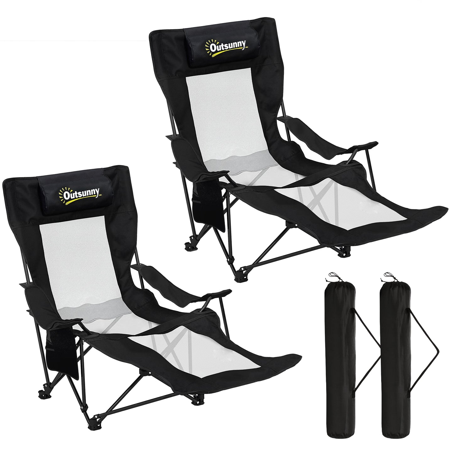 Camping Chair Reclining Folding Portable Black