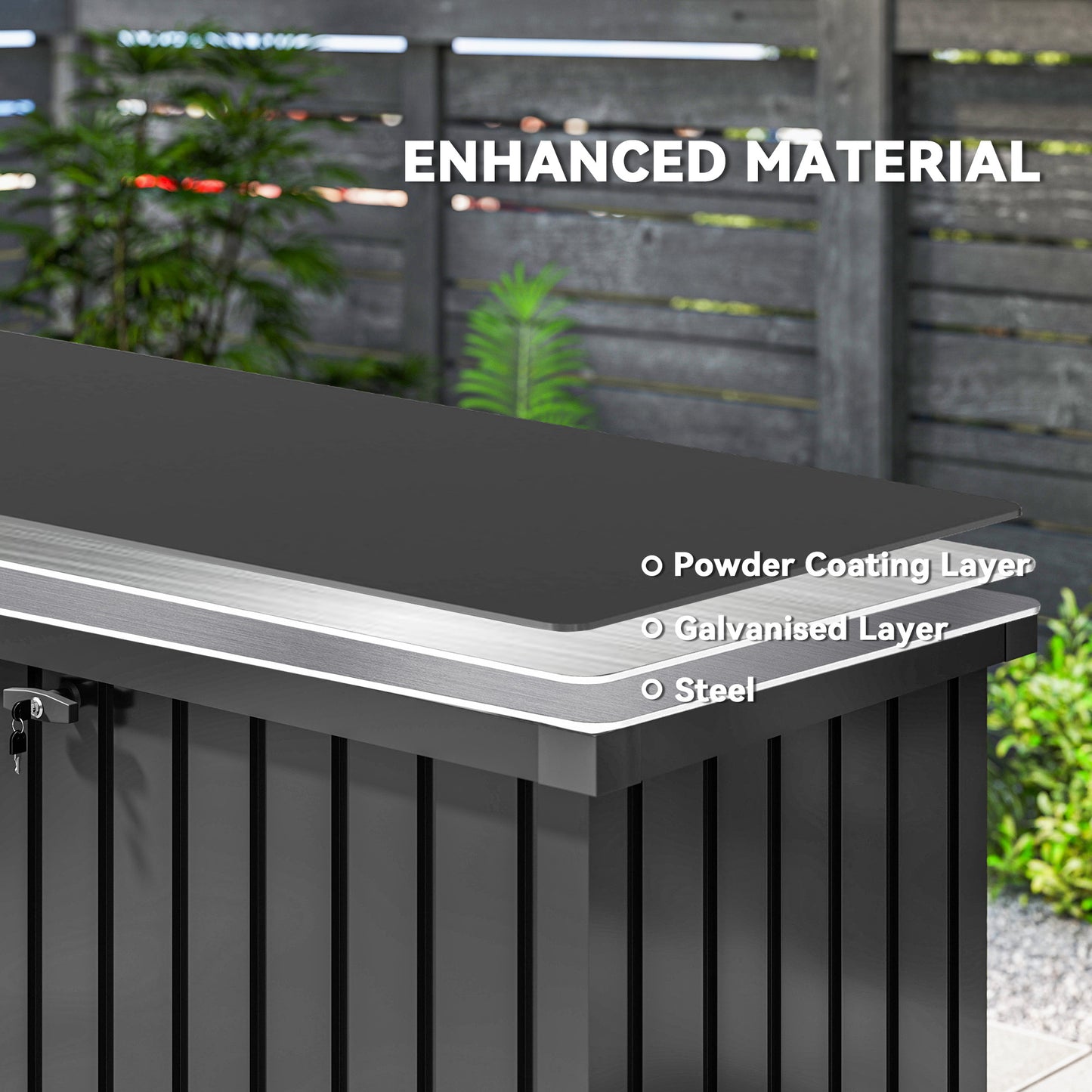 400L Waterproof Metal Outdoor Storage Box with Lock and Keys Black