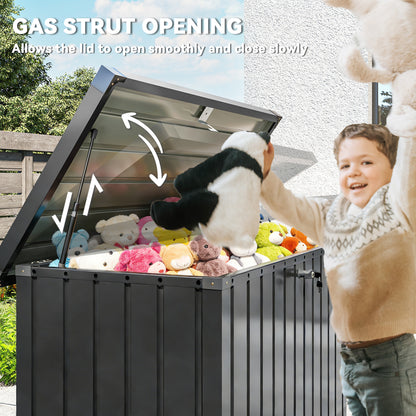 400L Garden Storage Box, Waterproof Metal Storage Container with Lockable Lid, Outdoor Deck Box for Patio, Porch, Balcony, 124 x 66 x 72 cm, Black