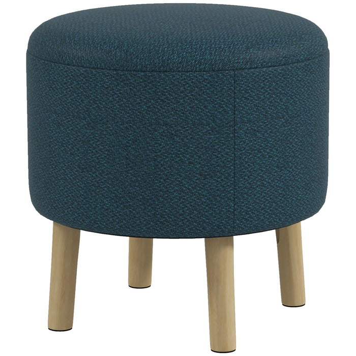 Round Ottoman Stool with Storage, Linen Fabric Upholstered Foot Stool with Padded Seat, Hidden Space and Wood Legs