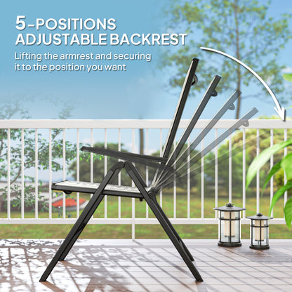 2PCs Rattan Folding Chair w/ 5-Position Adjustable Backrest, Grey