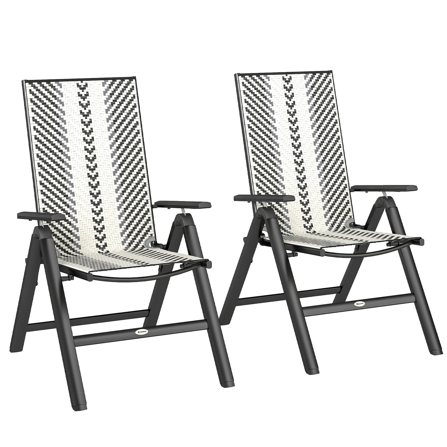 2PCs Rattan Folding Chair w/ 5-Position Adjustable Backrest, Grey