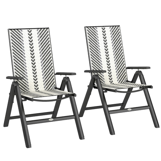 2PCs Rattan Folding Chair w/ 5-Position Adjustable Backrest, Grey