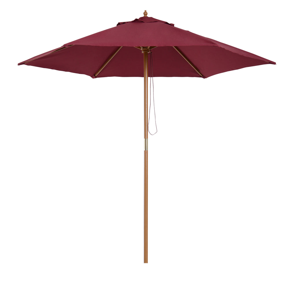 2.5m Wooden Garden Parasol Umbrella-Red Wine