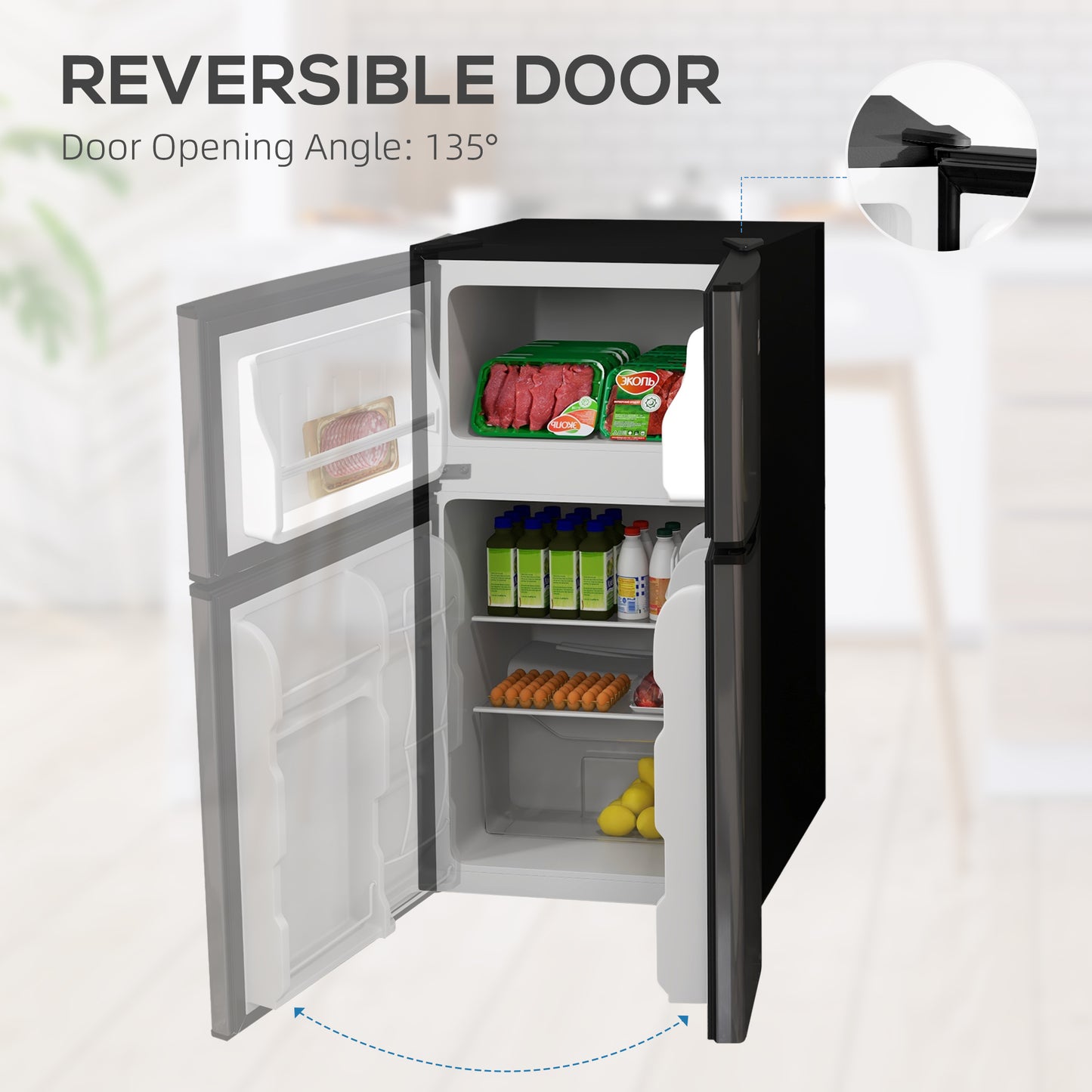 88L Small Fridge Freezer with 5-Setting Thermostat, Inner Light