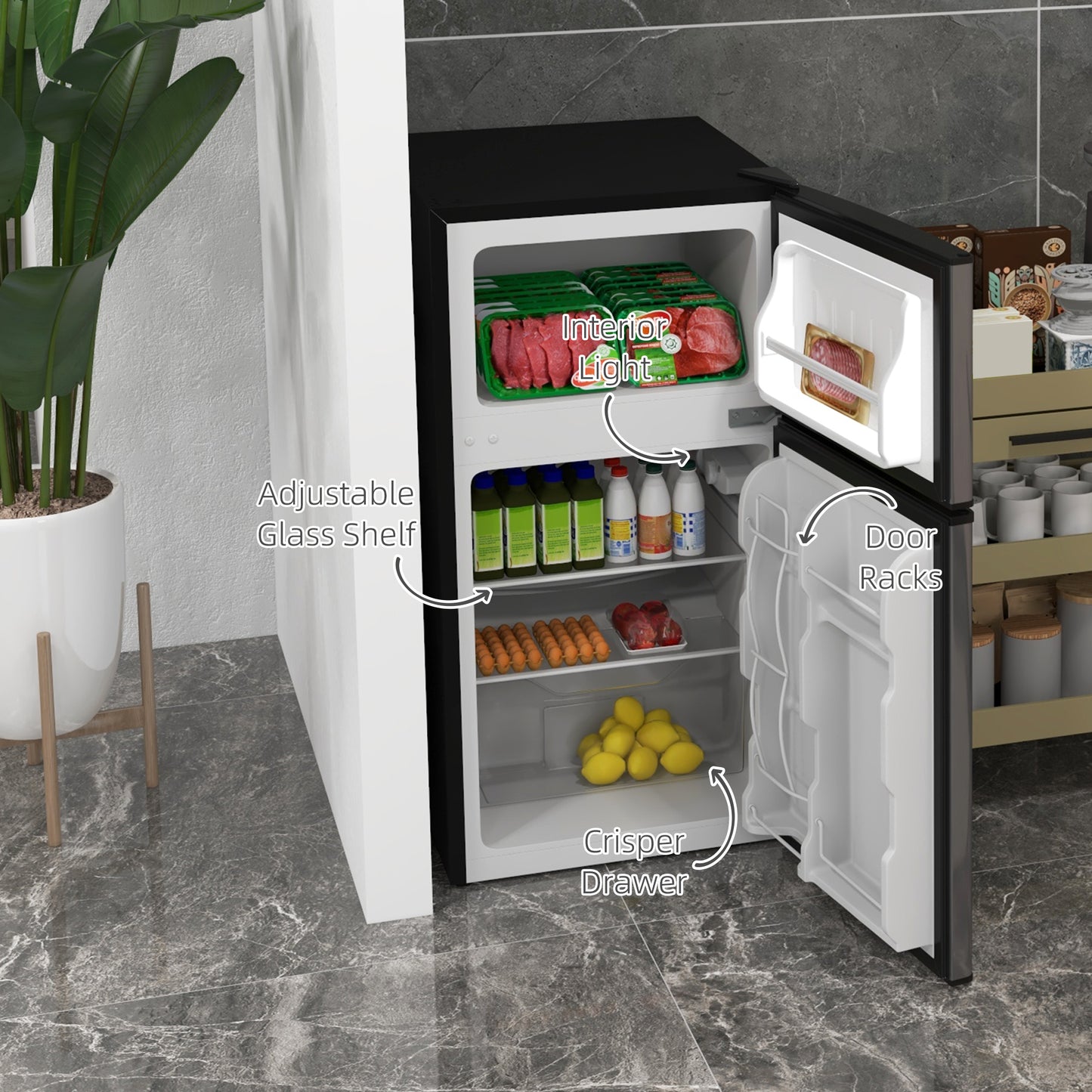 88L Small Fridge Freezer with 5-Setting Thermostat, Inner Light