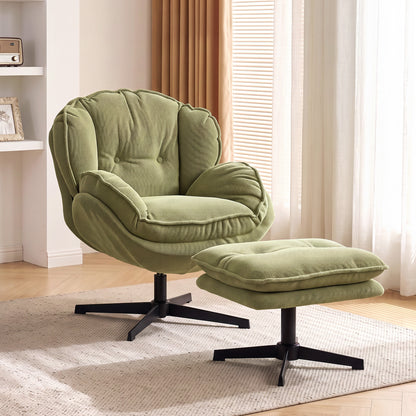 Armchair with Footstool, 360-Degree Swivel Accent Chair, Green