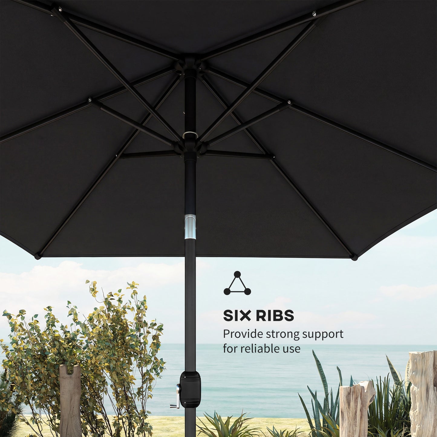 Garden Parasol, Outdoor Umbrella with Tilt Function, Black