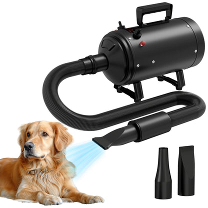 2200W Dog Hair Dryer with Adjustable Temperature & Velocity, Black