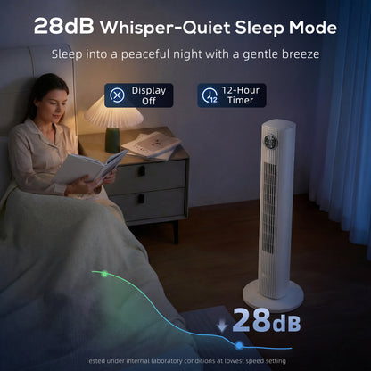 28dB Tower Fan for Bedroom, 26 ft/s Velocity Standing Fan, White