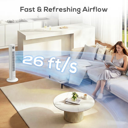 28dB Tower Fan for Bedroom, 26 ft/s Velocity Standing Fan, White