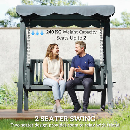 2 Seater Garden Swing Seat with Canopy, Outdoor Hammock Bench, Grey