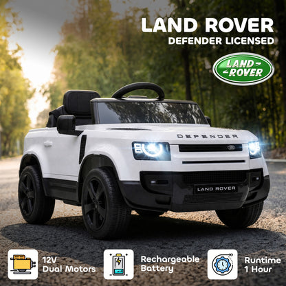 Land Rover Defender Licensed 12V Kids Ride on Car w/ Remote, White