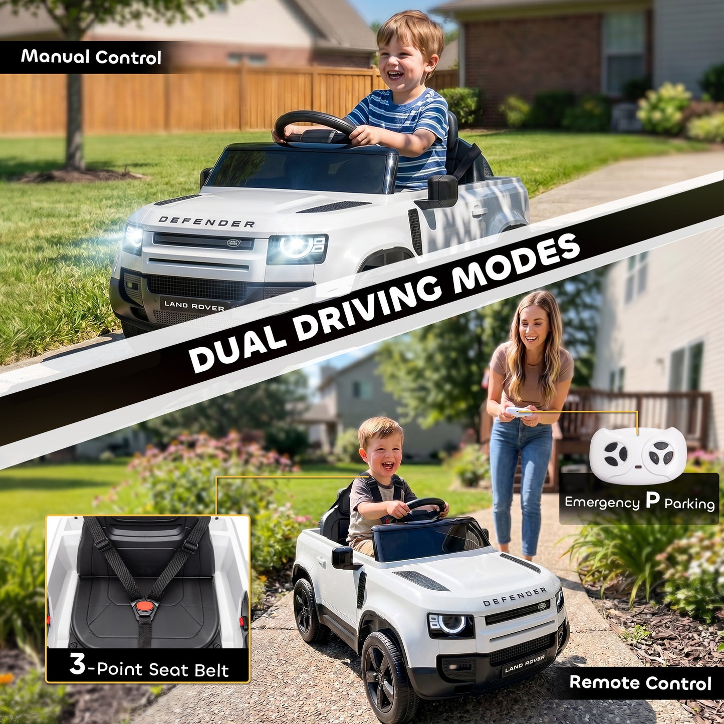 Land Rover Defender Licensed 12V Kids Ride on Car w/ Remote, White