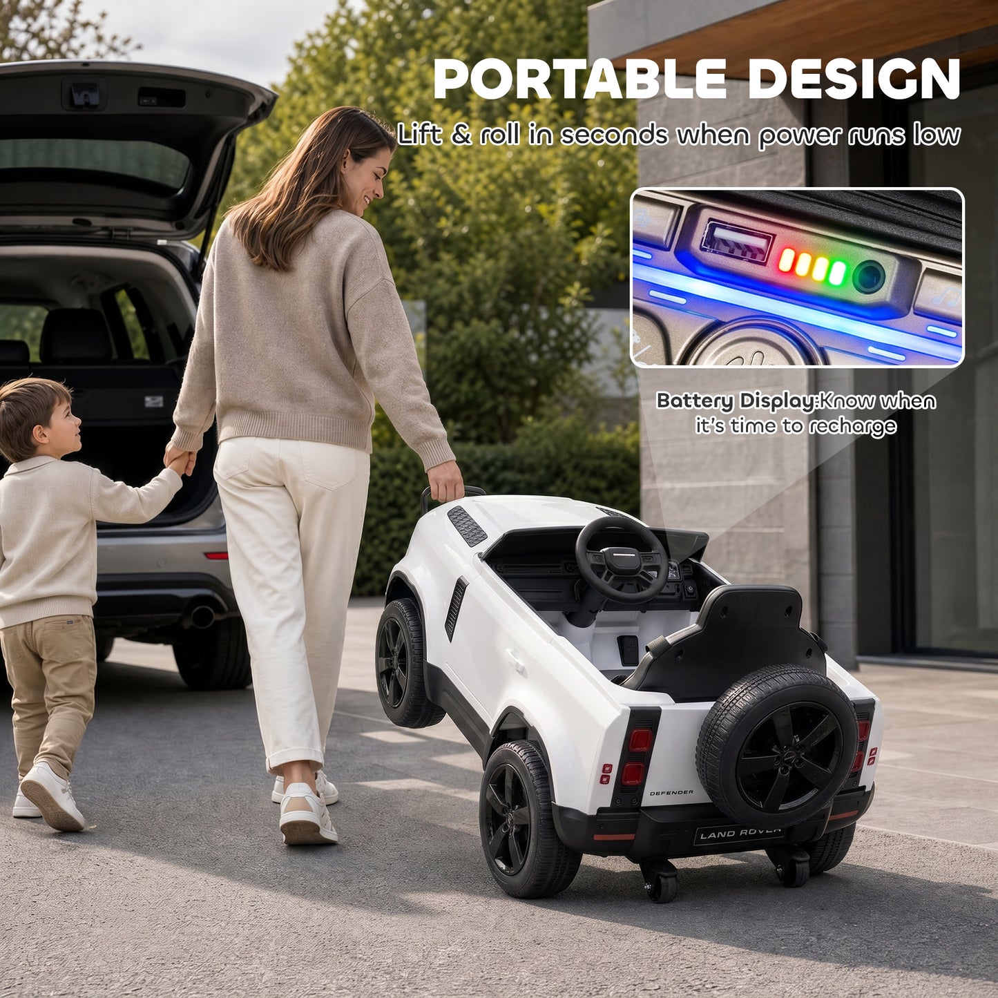 Land Rover Defender Licensed 12V Kids Ride on Car w/ Remote, White
