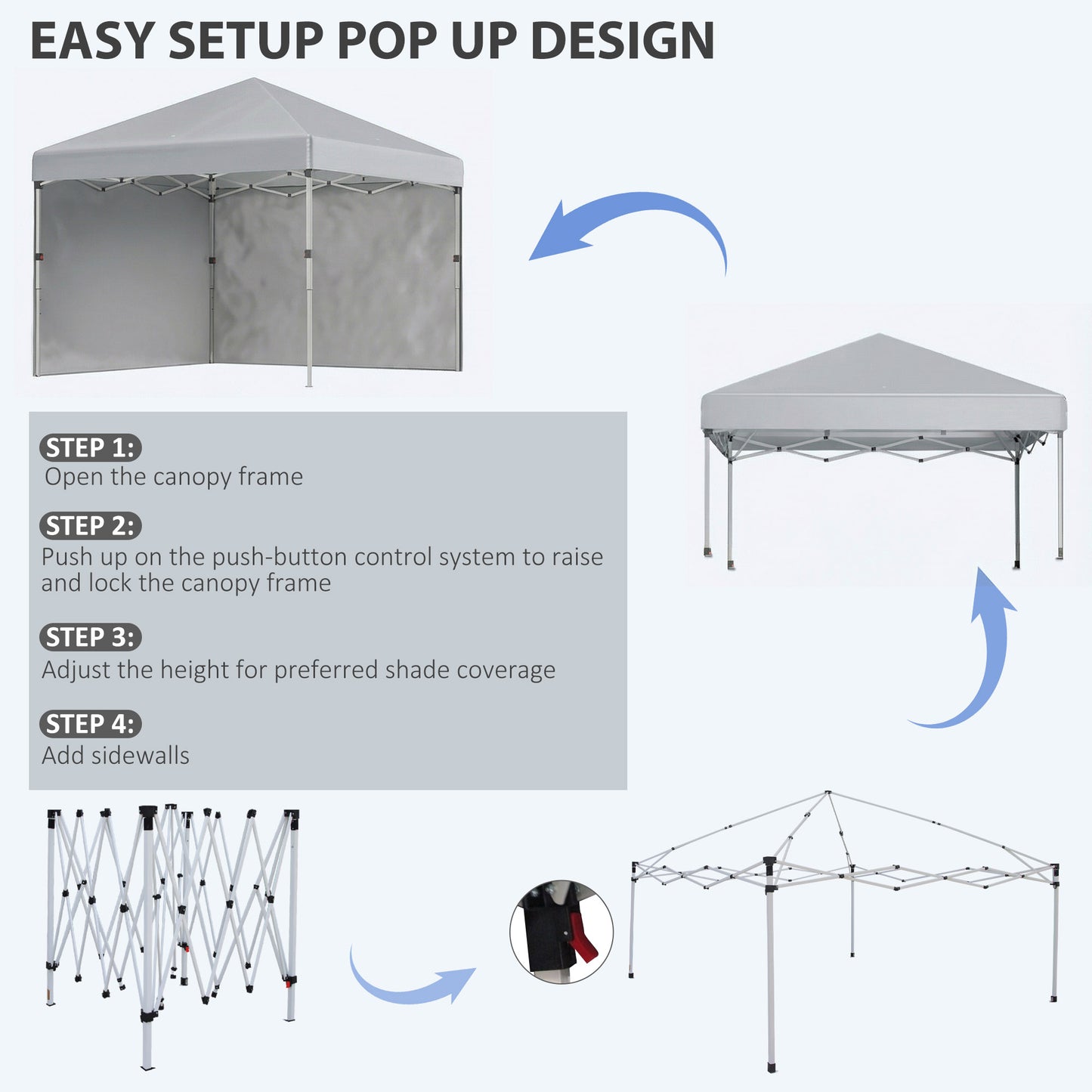3x3 M Pop Up Gazebo Party Tent, 2 Sidewalls, Weight Bags Light Grey