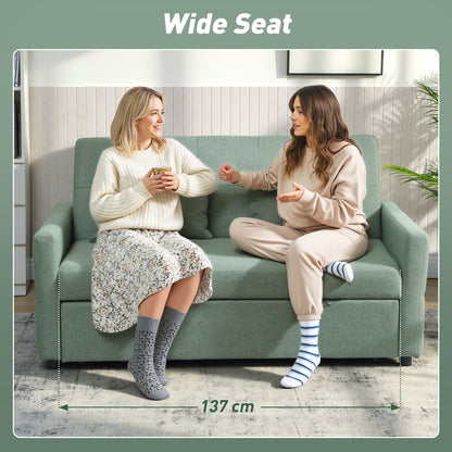2 Seater Sofa Bed, Convertible Pull Out Bed Settee, Light Green