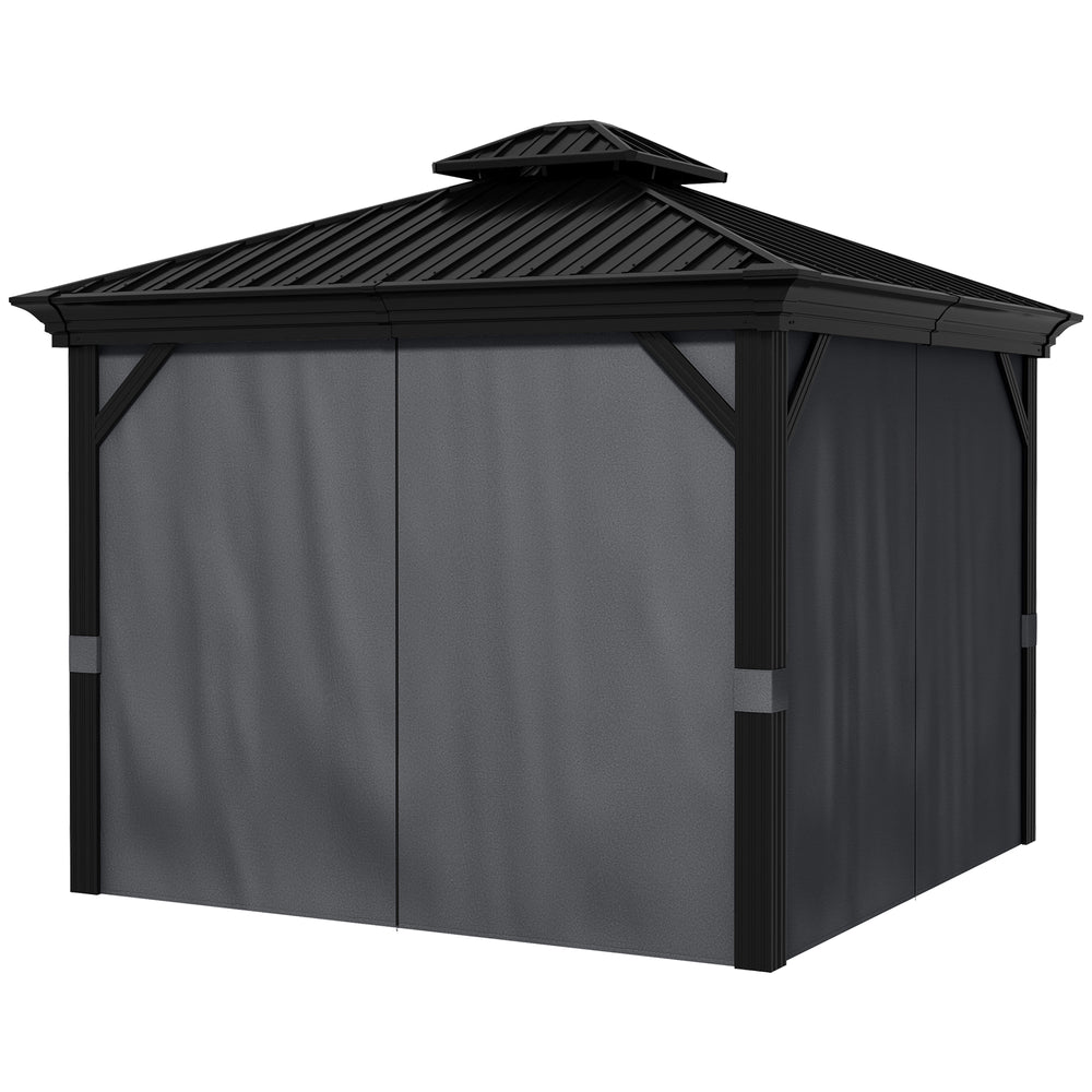 3 x 3.7m Outdoor Hardtop Gazebo Canopy Aluminum Frame with 2-Tier Roof & Mesh Netting Sidewalls for Patio, Grey