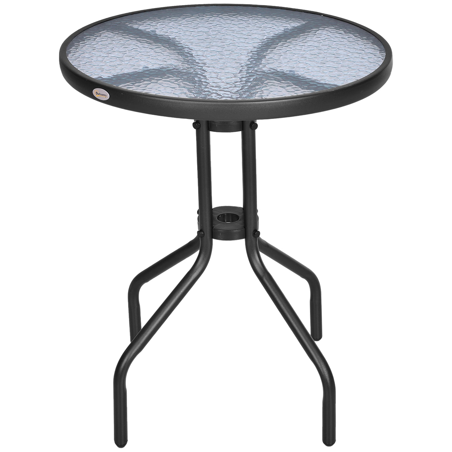 Φ60×70H cm Round Metal Table, Garden Table Tempered Glass-Black