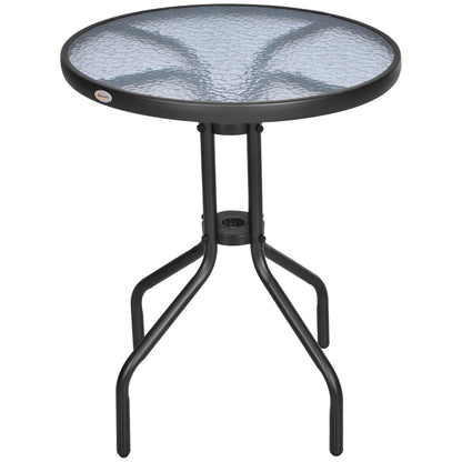 Φ60×70H cm Round Metal Table, Garden Table Tempered Glass-Black