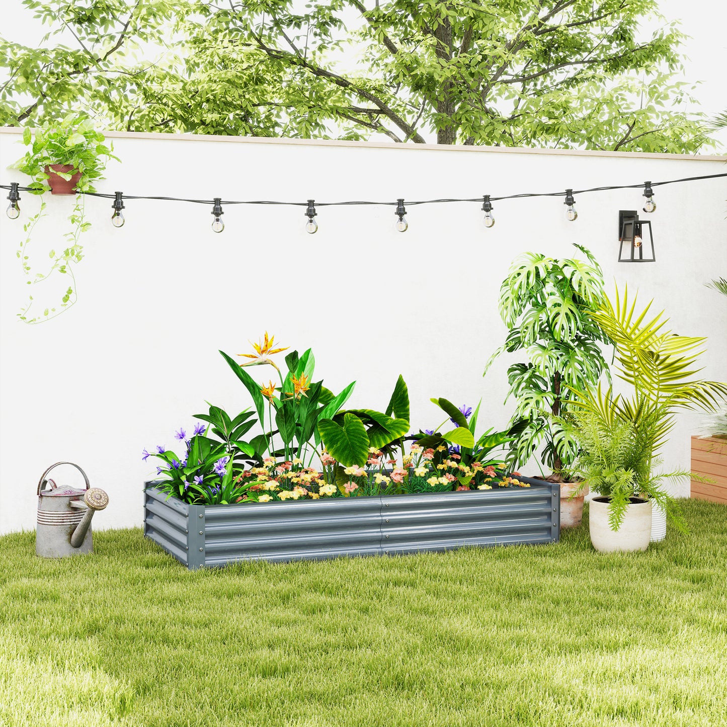 Galvanised Raised Garden Bed, 180x90x30cm Raised Bed, Silver