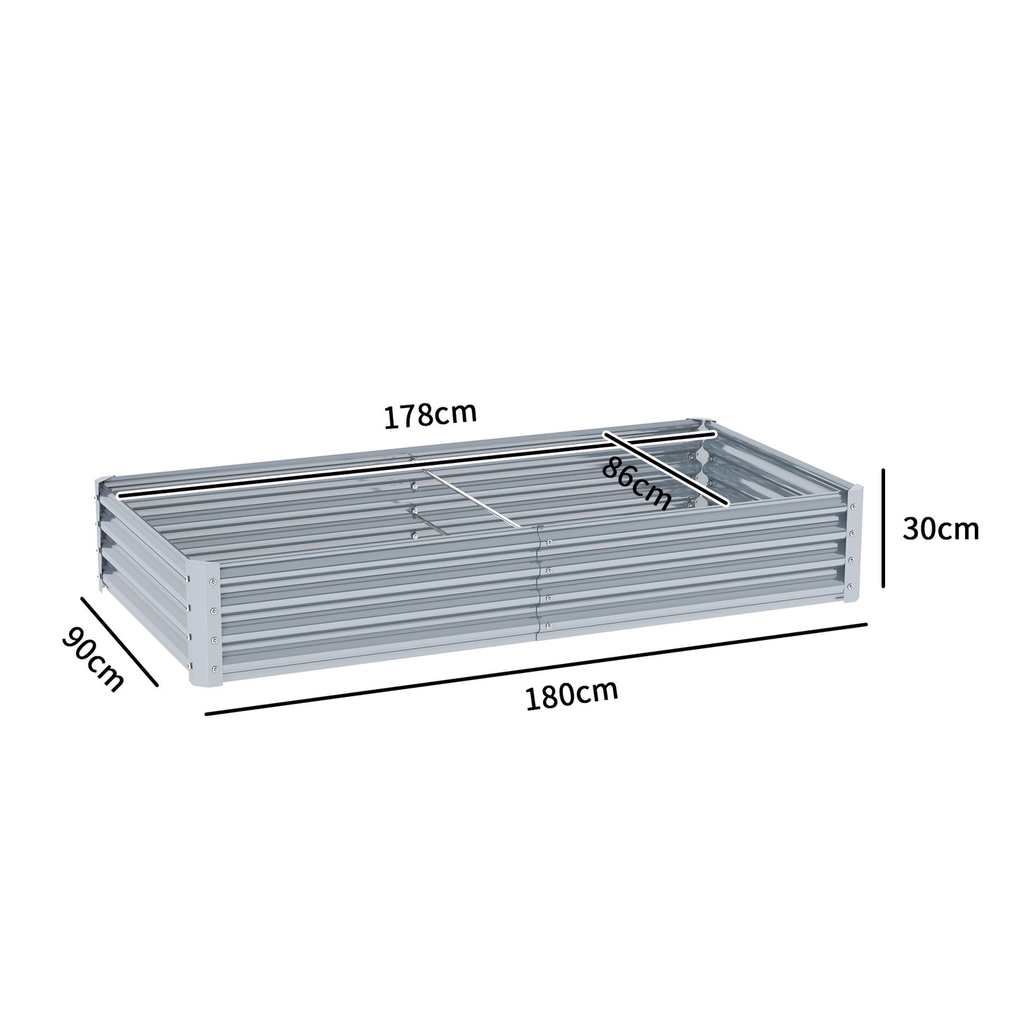 Galvanised Raised Garden Bed, 180x90x30cm Raised Bed, Silver