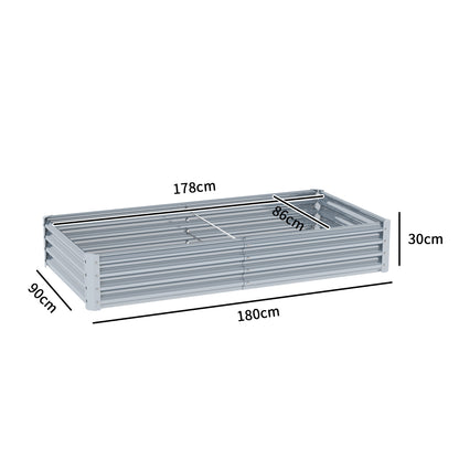 Galvanised Raised Garden Bed, 180x90x30cm Raised Bed, Silver