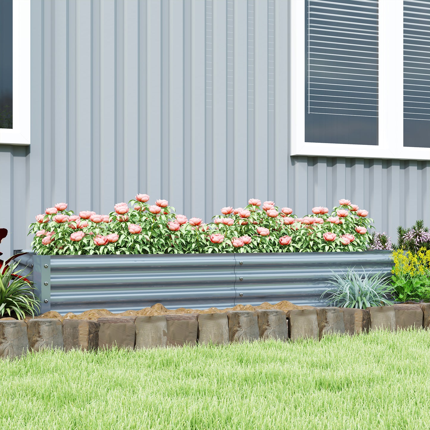 Galvanised Raised Garden Bed, 180x90x30cm Raised Bed, Silver