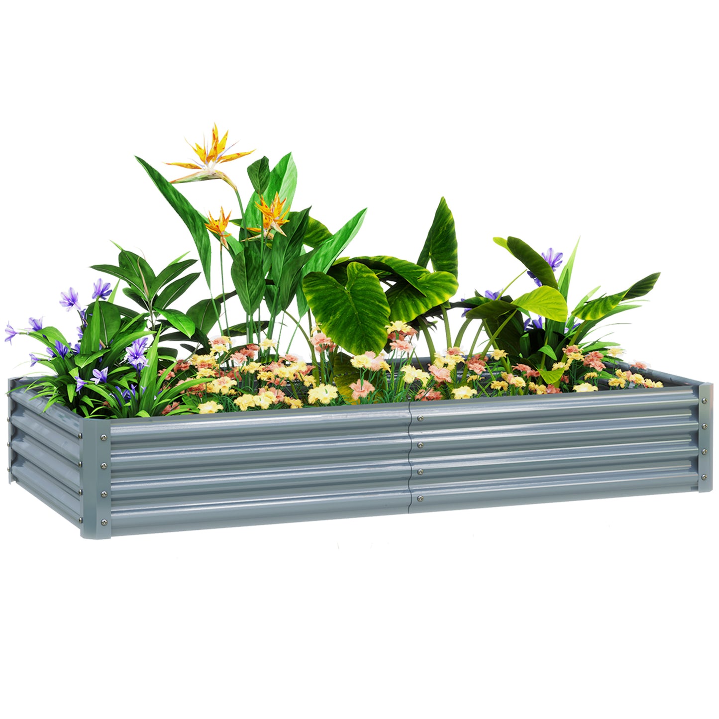 Galvanised Raised Garden Bed, 180x90x30cm Raised Bed, Silver