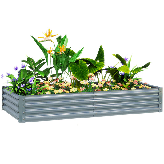 Galvanised Raised Garden Bed, 180x90x30cm Raised Bed, Silver