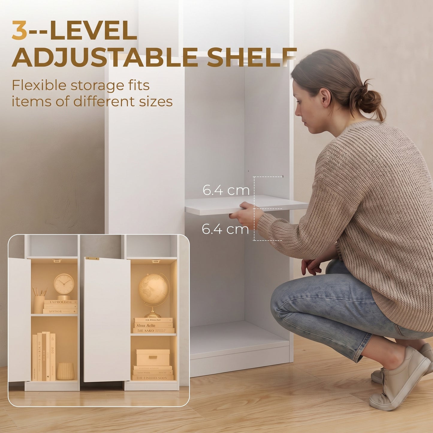 Bookcase Adjustable Shelf 6-Tier White Wood Effect