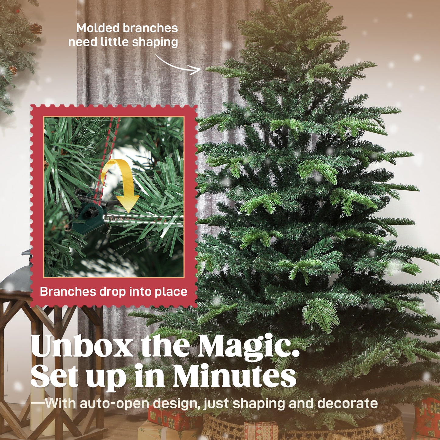 6ft Christmas Tree, Hinged Xmas Tree with Realistic Branches