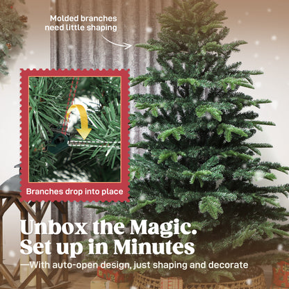 6ft Christmas Tree, Hinged Xmas Tree with Realistic Branches