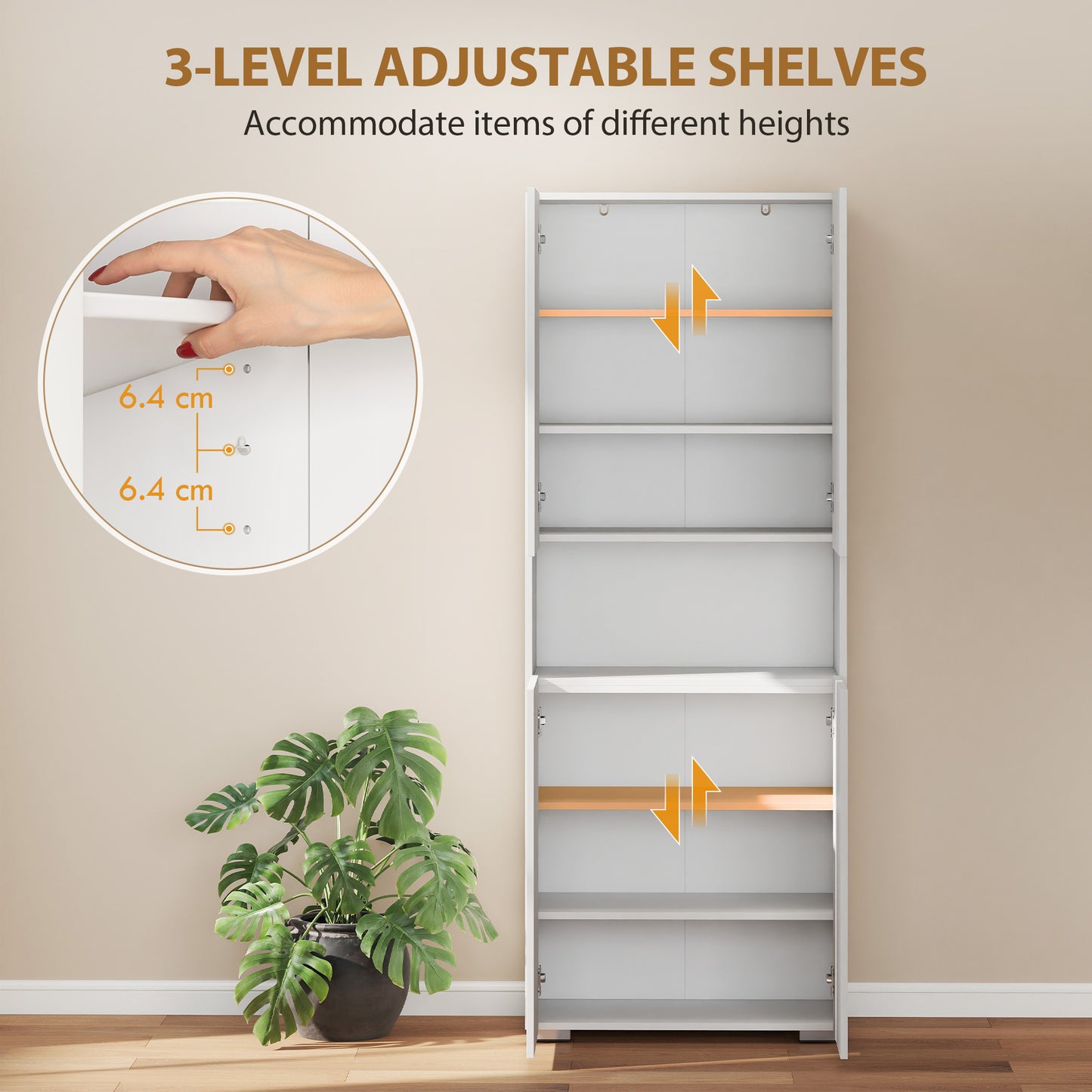 180cm Tall Kitchen Cupboard, Pantry Storage Cabinet, High Gloss White