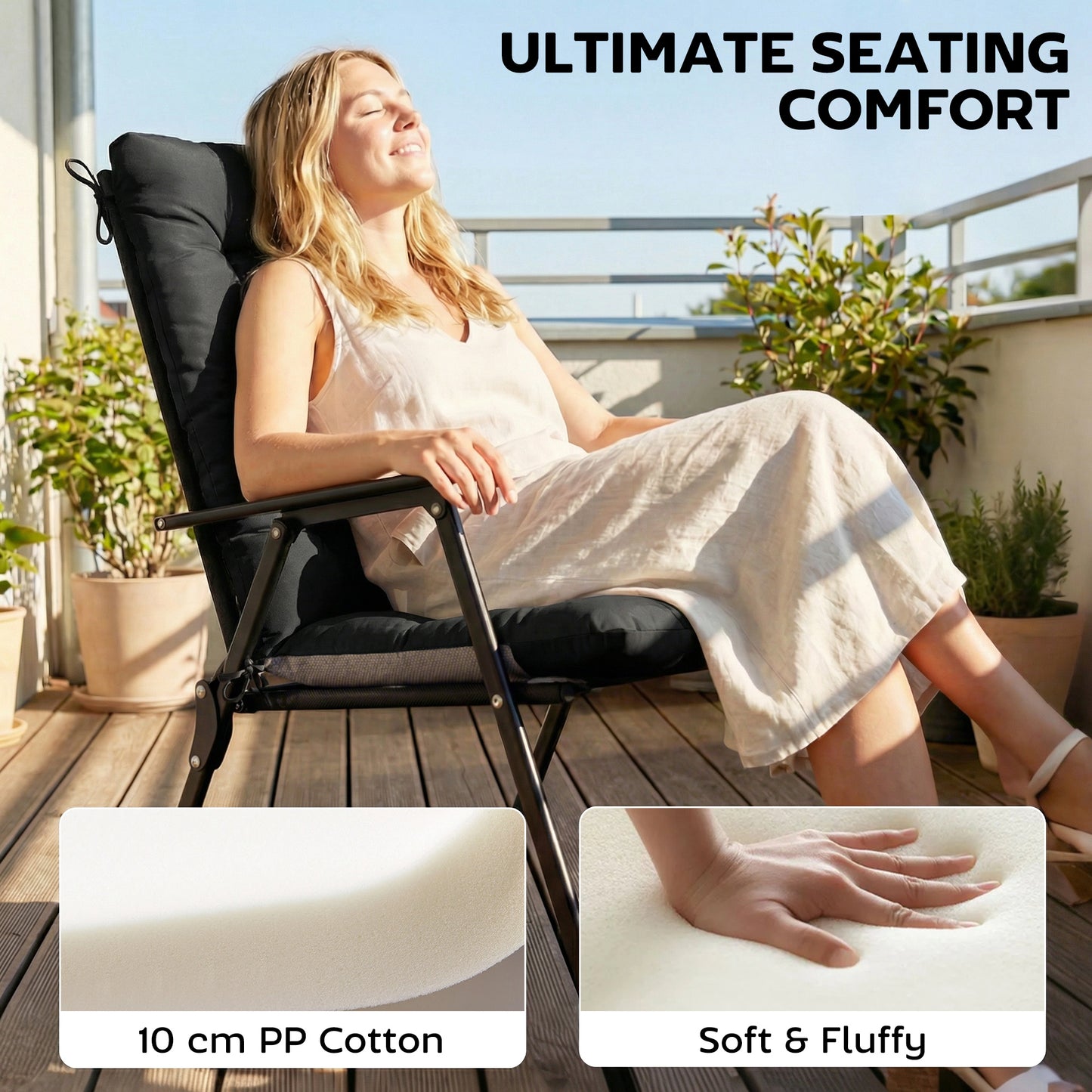 Garden Chair Cushions Set of 4, Waterproof Seat Pads, Black