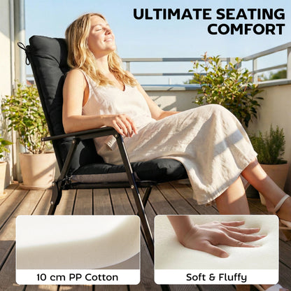 Garden Chair Cushions Set of 4, Waterproof Seat Pads, Black