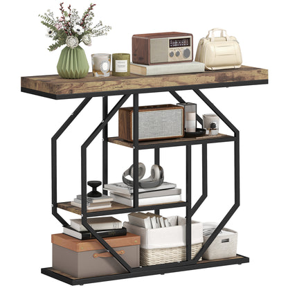 Industrial Console Table, Hallway Table with 4-Tier Shelves