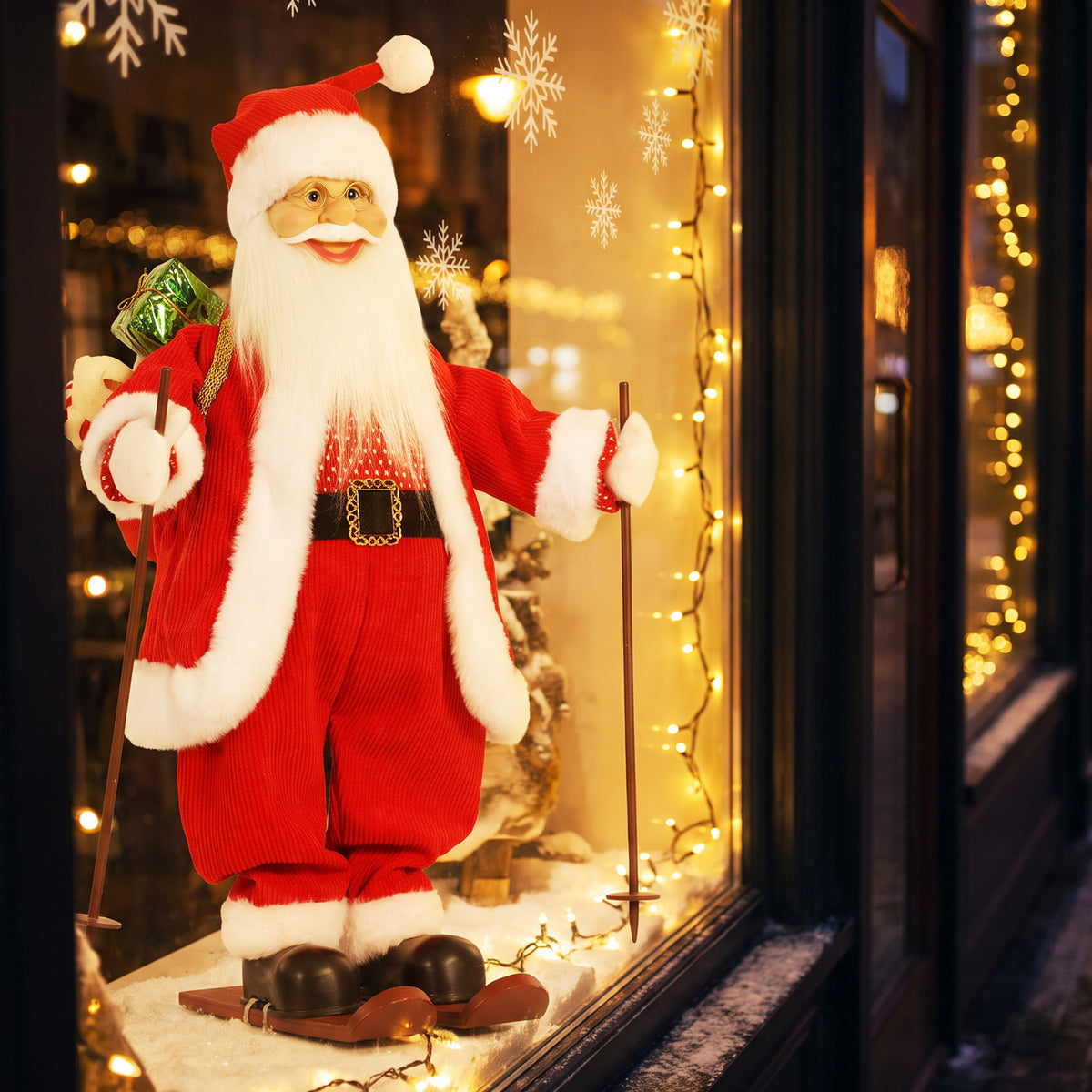 2ft Christmas Singing Skiing Santa Claus with Ski Board Sack