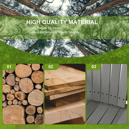 Wood Patio Bench 2 Seats w/ Centre Coffee Table, Grey