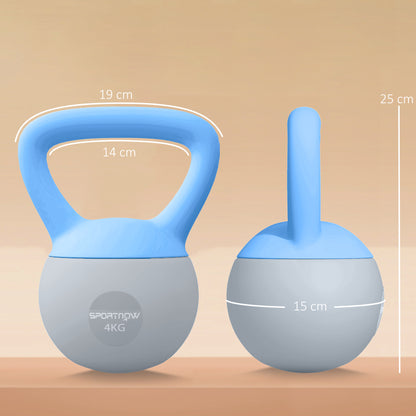 4KG Kettlebell w/ Soft Body, Non-Slip Handle, Light Blue and Grey