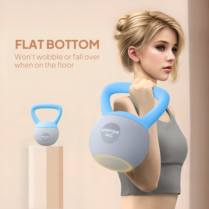 4KG Kettlebell w/ Soft Body, Non-Slip Handle, Light Blue and Grey