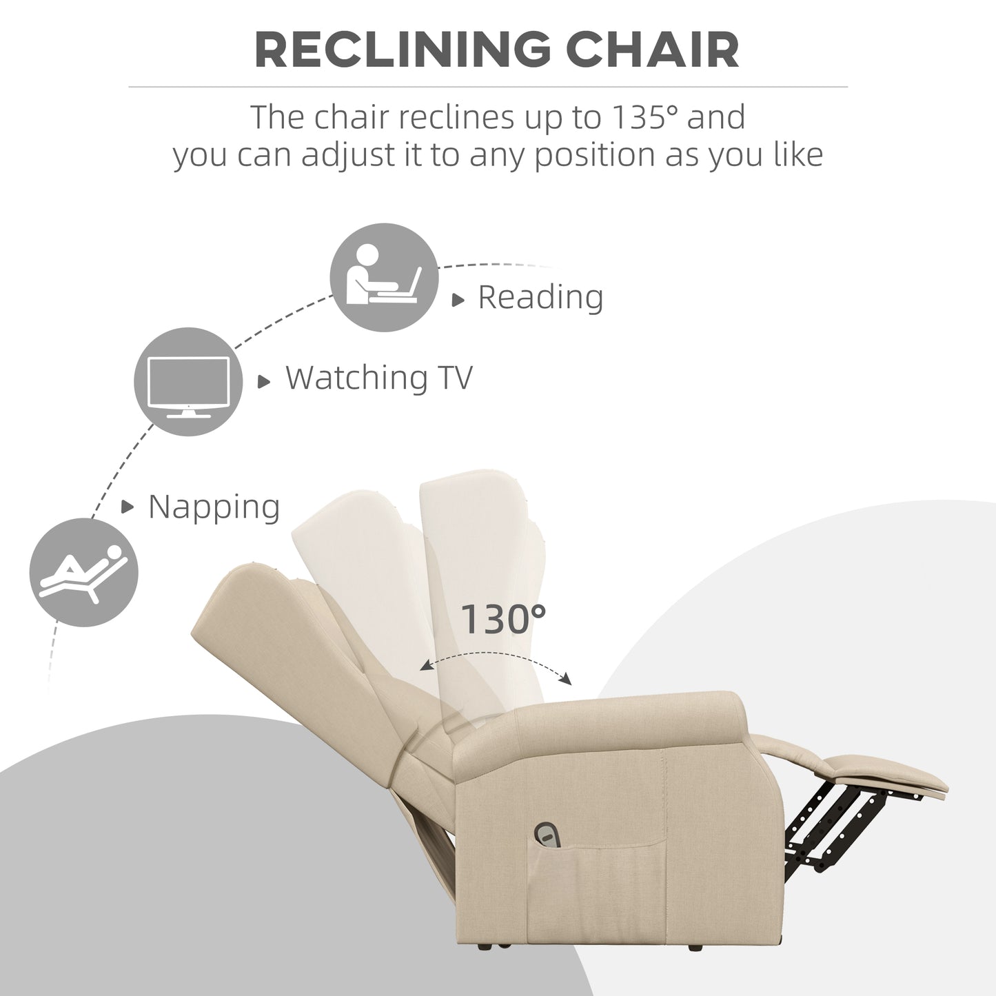 Power Lift Recliner Armchair, Electric Lift Chair for Elderly, Fabric Riser and Reclining Chair Beige