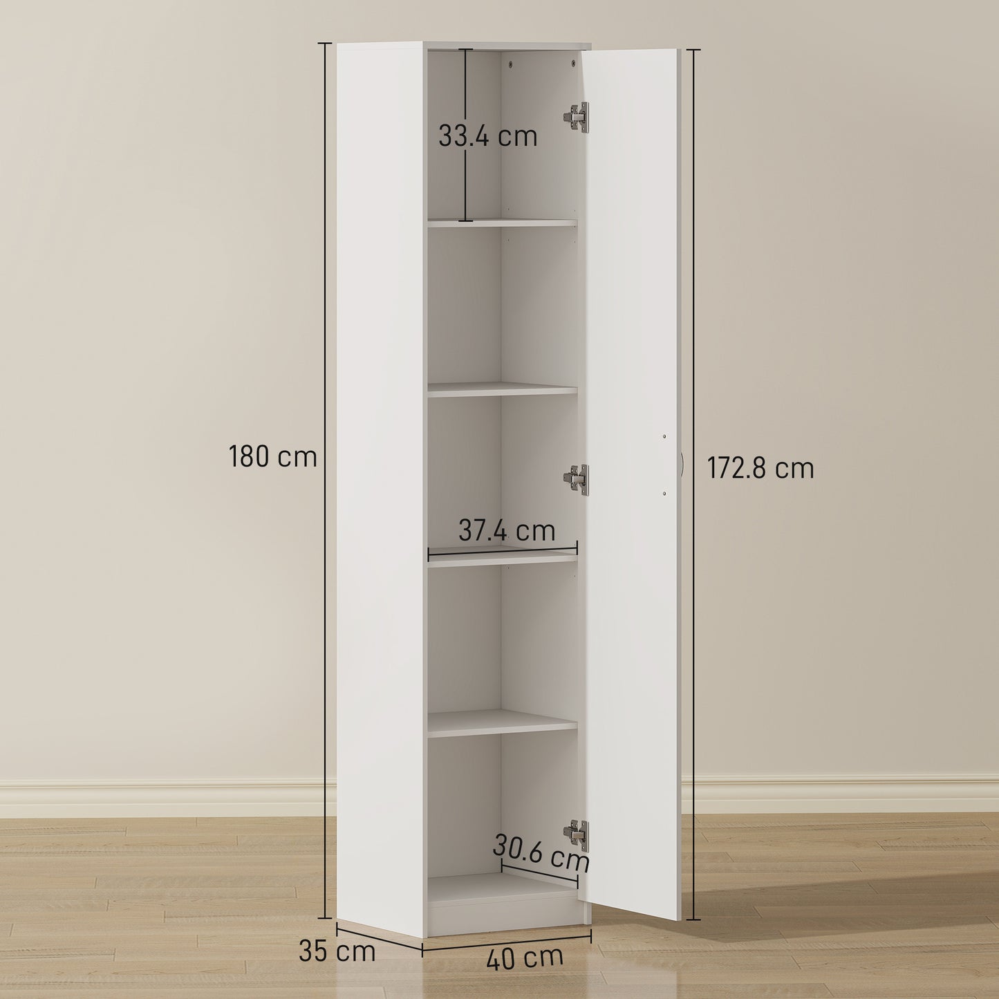 5-Tier Pantry Storage Cabinet with Adjustable Shelves for Dining Room