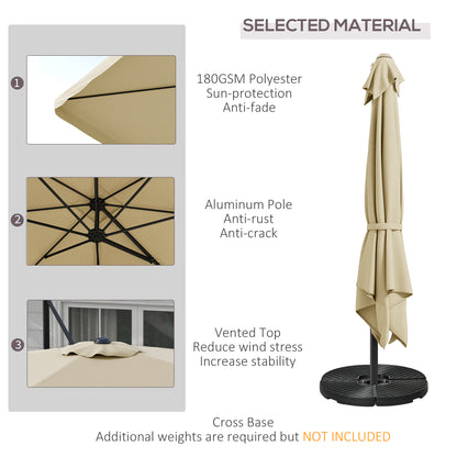3(m) Cantilever Roma Parasol, Hanging Garden Parasol, Aluminium Square Patio Umbrella with Crank Handle and Tilt, Sun Shade