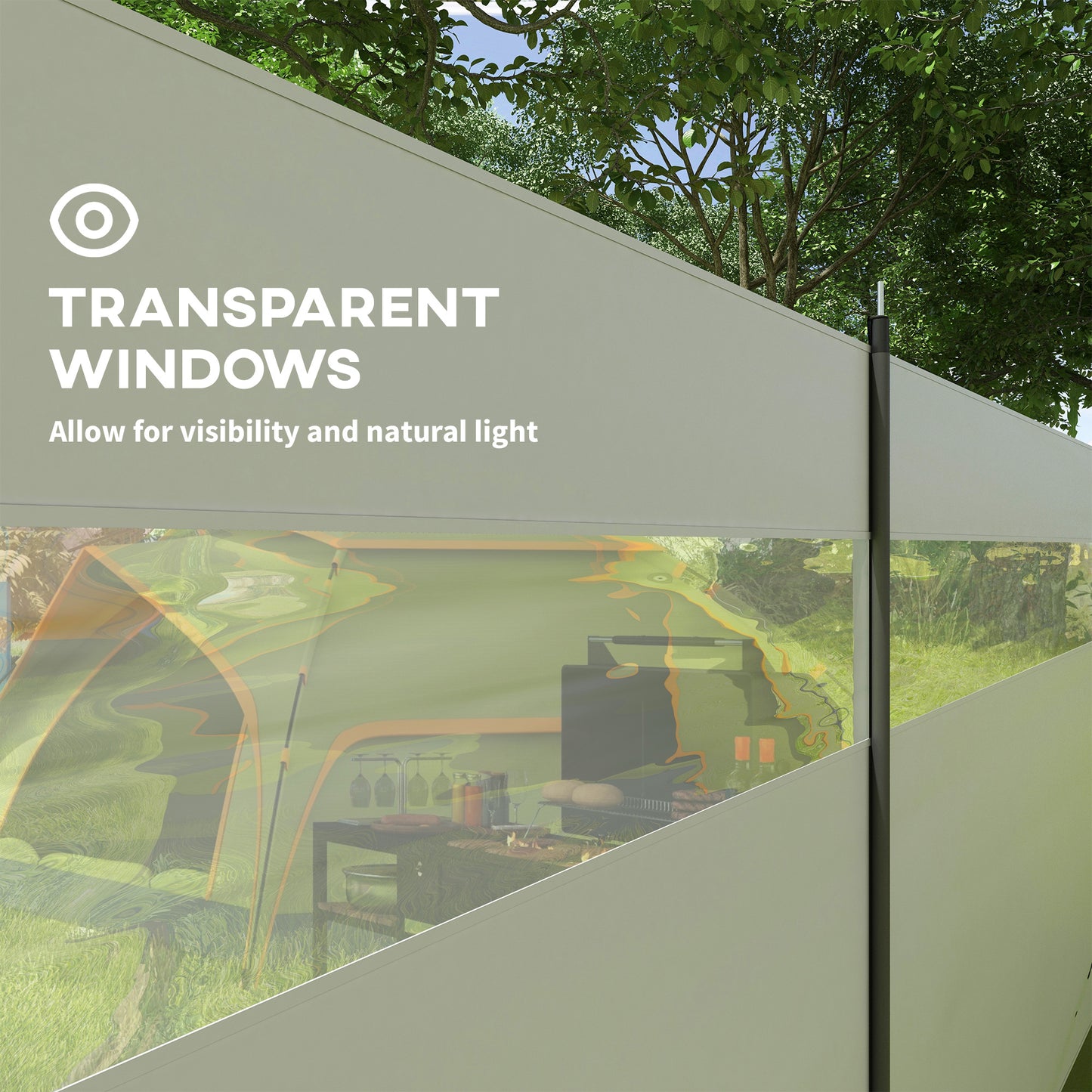 Camping Windbreaks with Clear Windows, 725 x 140cm, Grey