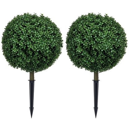 Set of 2 Artificial Boxwood Topiary Trees with Ground Stake
